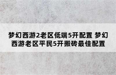 梦幻西游2老区低端5开配置 梦幻西游老区平民5开搬砖最佳配置